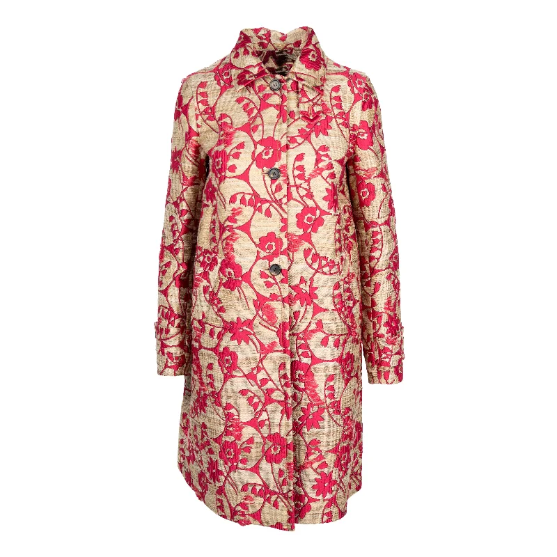 women's coats for apple-shaped bodiesValentino Silk Blend Jacquard Coat - '10s