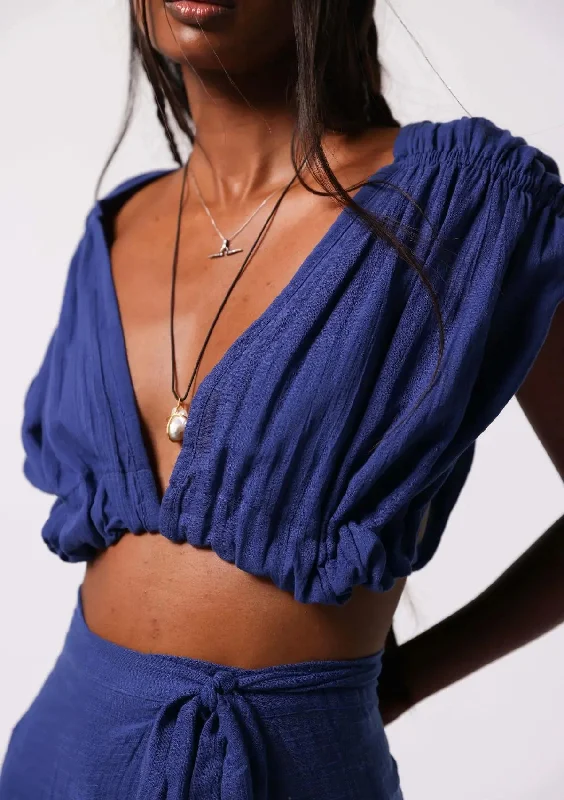 women's tops with sleeveless designsISLA CROP TOP - SODALITE BLUE