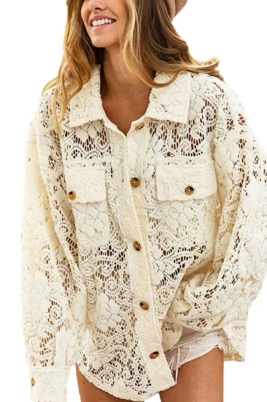 women's coats for black-tie affairsOversized Lace Shacket In Natural