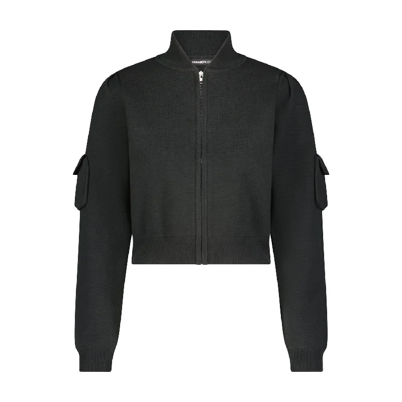 women's coats for those who seek both warmth and flairCotton Blend Crop Bomber Jacket In Black Onyx