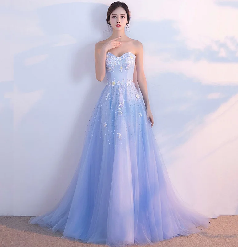 women's spaghetti strap dressesBlue tulle lace long prom dress blue evening gown  10211