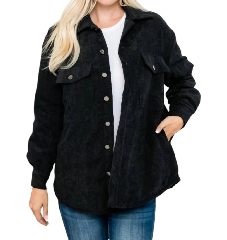 women's coats for casual FridaysTalissa Oversized Padded Corduroy Jacket In Black