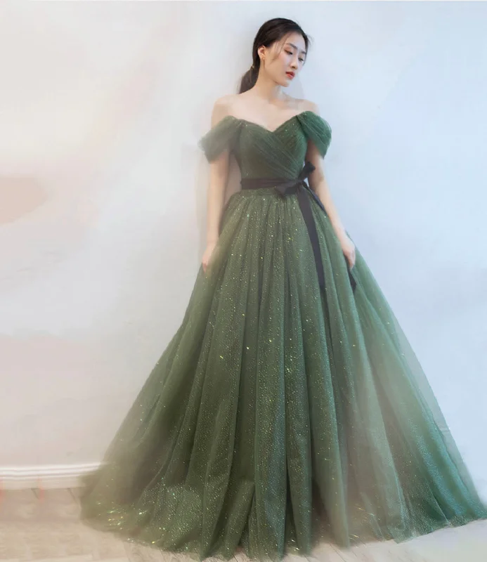 Pastel DressGreen tulle long prom dress A line evening dress  10163