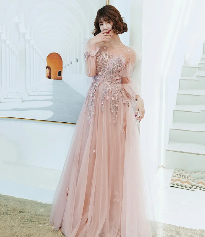 women's trendy dressesPink tulle lace long prom dress pink evening dress  10267