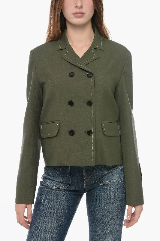 women's coats with cinched waistsMarni Cropped Double-breasted Blazer with Visible Stitching