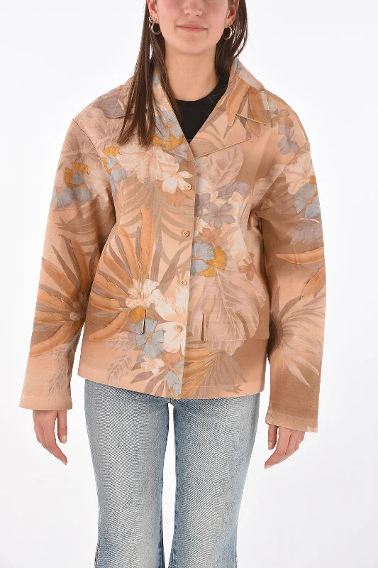 women's coats with adjustable sleevesMaison Margiela MM0 floral printed blazer with leather inner