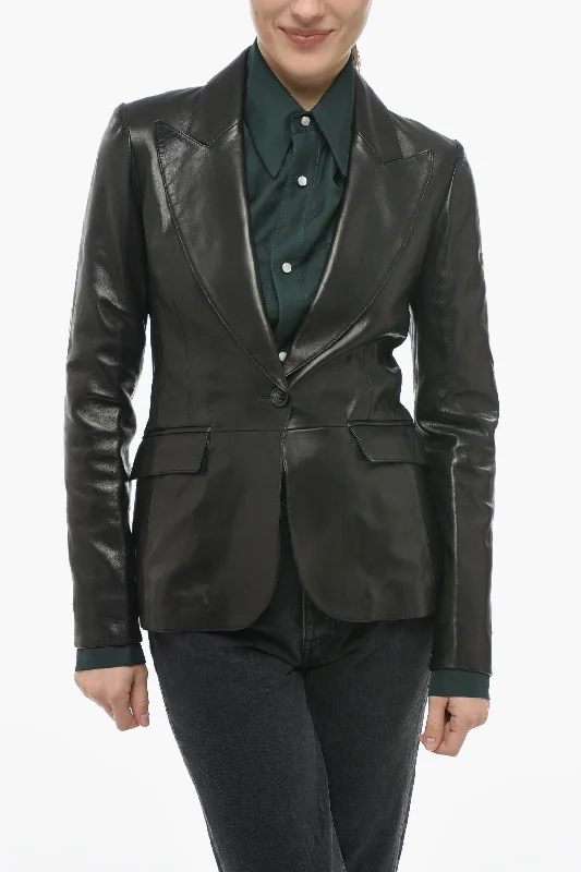 vegan women's coats (fur-free options)Amiri Peak Lapel Leather 1-button Blazer