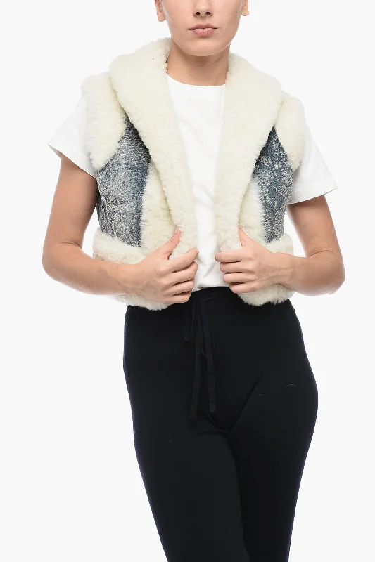 women's coats with geometric patternsDolce & Gabbana Shearling Cropped Fit Vest