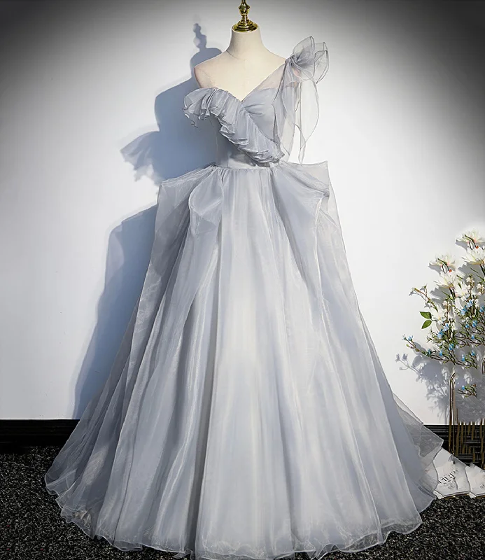 women's high-end dressesGray tulle long ball gown dress A line evening gown  10273