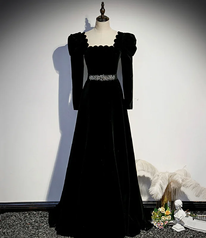 women's lightweight dressesBlack velvet long prom dress A line evening dress  10330