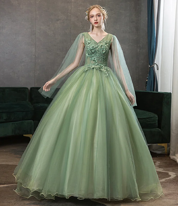 women's party dressesGreen tulle lace long prom dress A line evening gown  10342