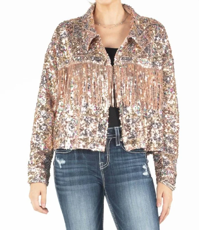 women's coats with velvet finishesIn The Spotlight Sequin Jacket In Rose Gold