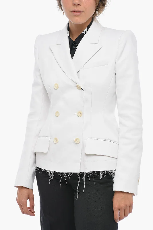 classic women's coatsSportmax Double-breasted MOZART Cotton Blazer with Raw-cut Bottom