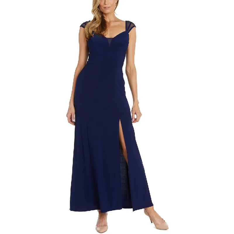 Ruffle DressR&M Richards Womens Mesh-Sleeves Long Evening Dress