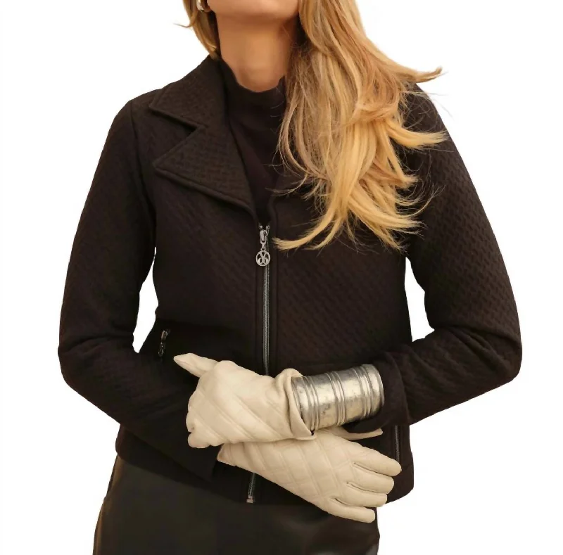 women's coats for layeringKnit Collared Zip Jacket In Black