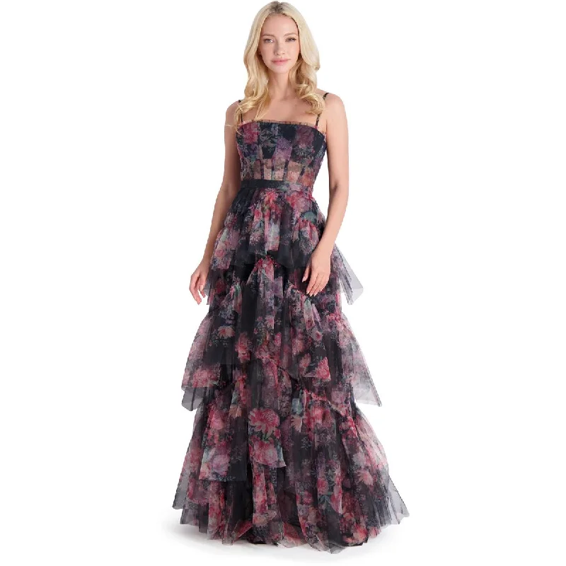 Embellished DressBCBG Max Azria Oly Women’s Tiered Ruffle Tulle Sleeveless Corset Evening Gown