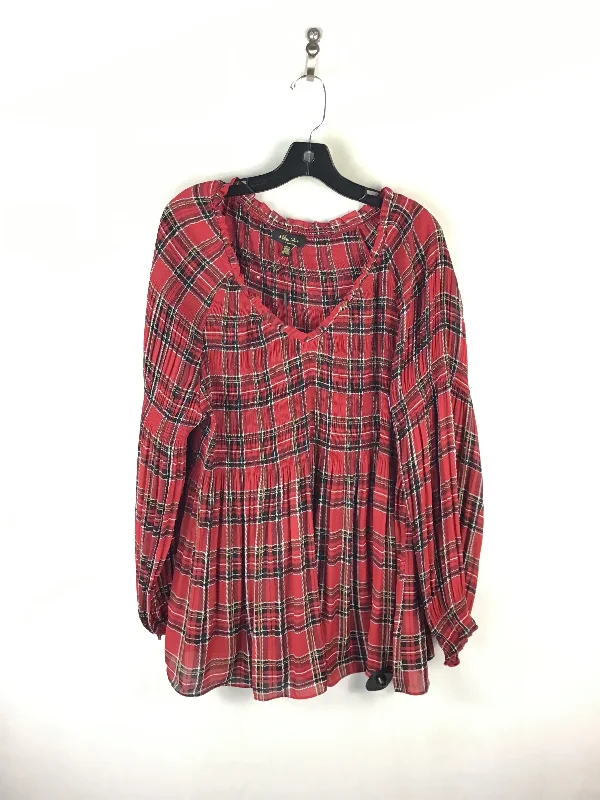 women's tops for vintage fashion enthusiastsTop Long Sleeve By Melissa Paige In Plaid Pattern, Size: 1x