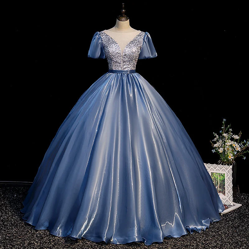 Party DressBlue satin long ball gown dress blue evening gown  10092