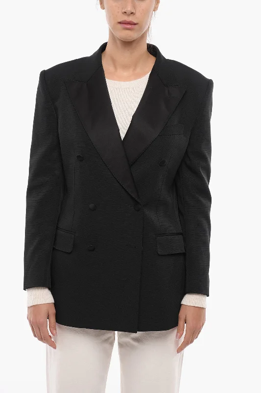 women's coats for those who love to mix and matchDolce & Gabbana Tech-gabardine Double-breasted Blazer with Satin Peak Lapel