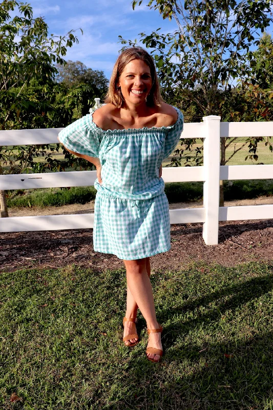 women's tops for those who love to dress up their casual looks with stylish topsHoliday Dreaming Short Beach Dress/Top In Gingham Mint