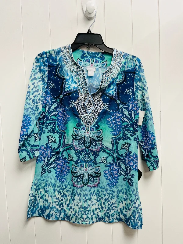 women's tops for those who want to stay on top of the latest fashion trends and wear pieces that are both stylish and on-trendTunic Long Sleeve By Chicos In Blue & Green, Size: Xs