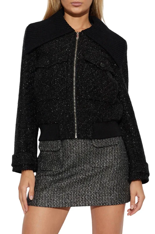 elegant women's coatsBoucle Bomber Jacket In Black