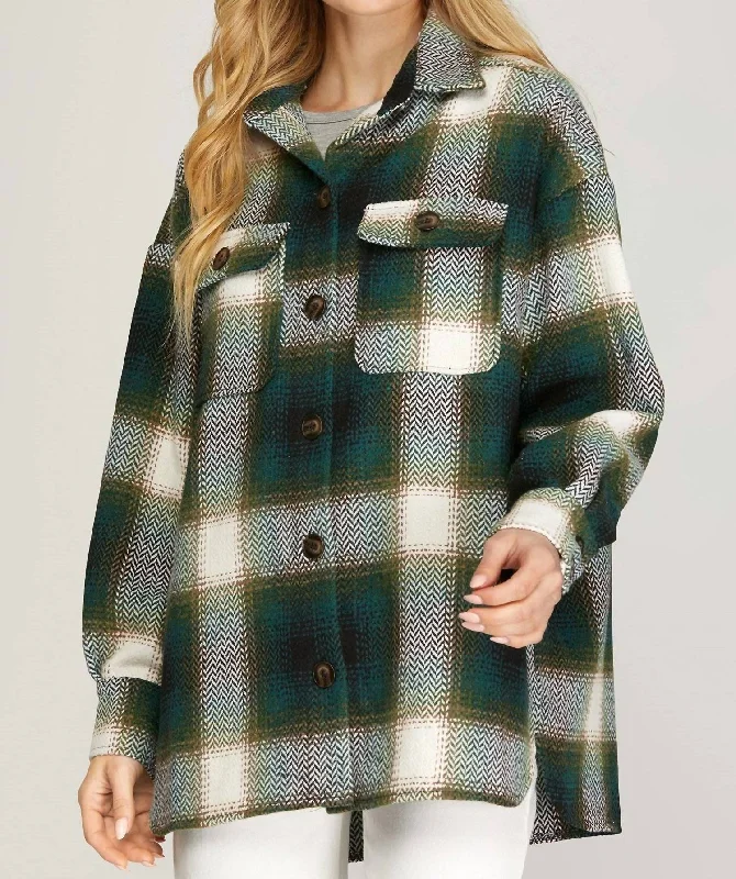 women's coats for formal eventsFlannel Plaid Jacket In Green