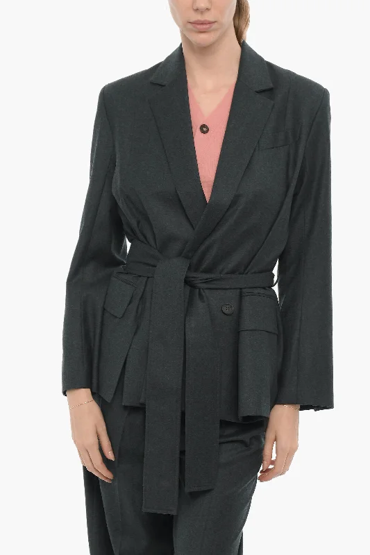 elegant women's coatsEudon Choi Wool and Cashmere Double Breasted Blazer with Flap Pockets