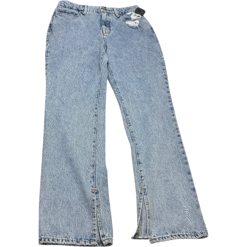 women's denim jeans with leather patchesJeans Straight By Good American In Blue Denim, Size: 8