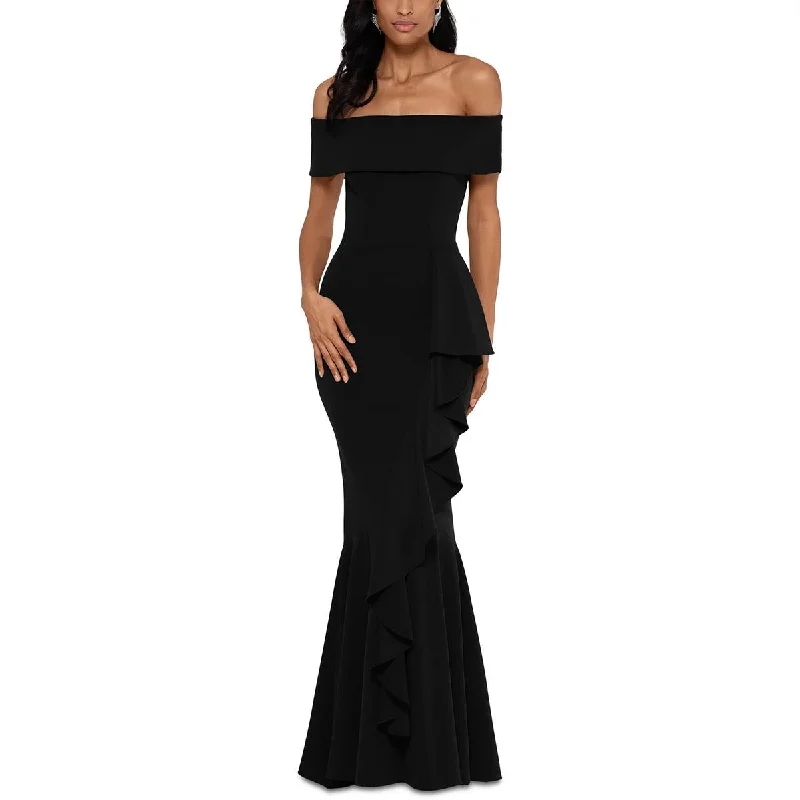 Casual Chic DressBetsy & Adam Womens Crepe Off-The-Shoulder Evening Dress