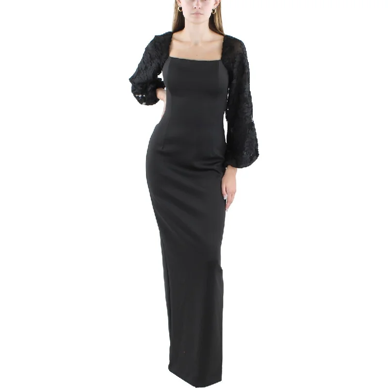 women's casual Friday dressesBlack Halo Womens Full Length Burnout Sleeve Evening Dress