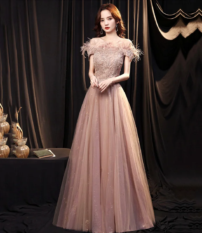 Velvet DressCute tulle lace long prom dress A line evening gown  10165