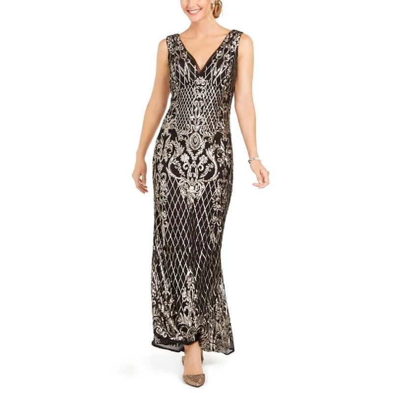 Shift DressR&M Richards Womens Sequined Long Evening Dress