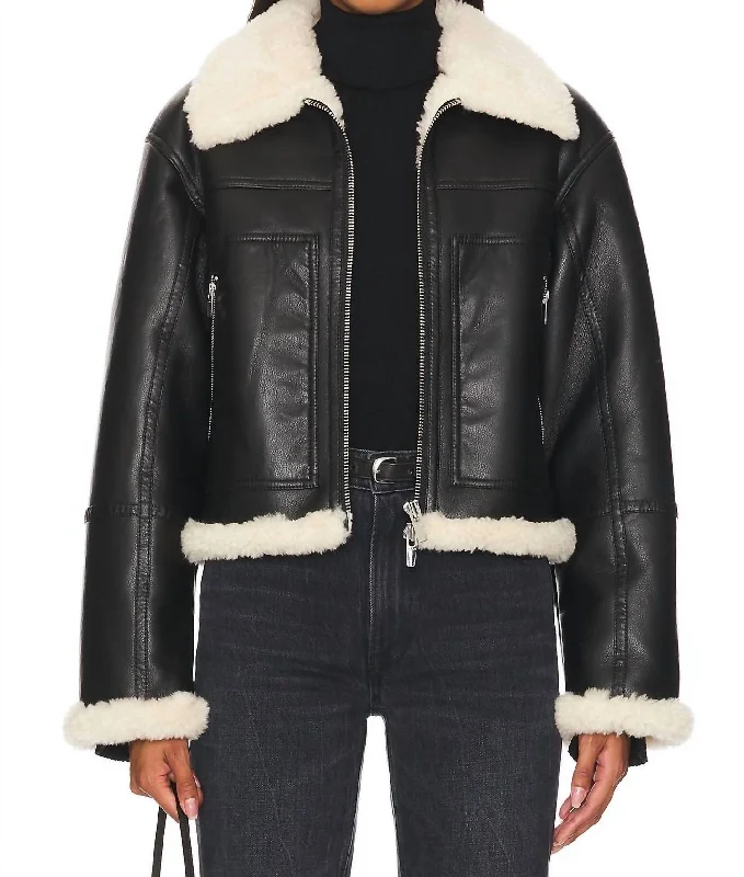 classic women's coatsAvery Faux Fur Shearling Jacket In Black & Champagne