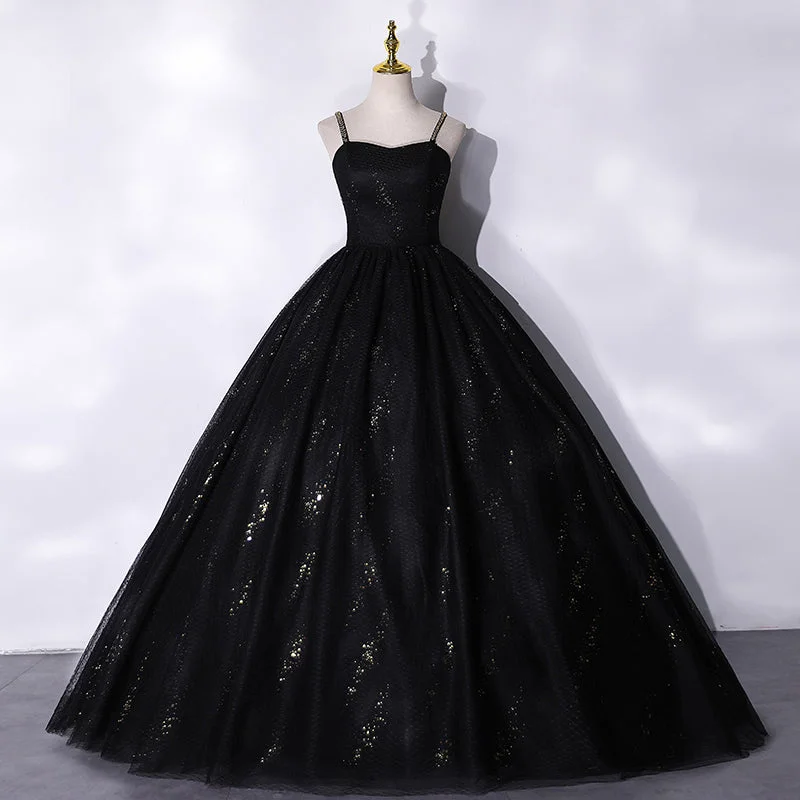 Ribbon DressBlack tulle long prom dress black evening gown  10066