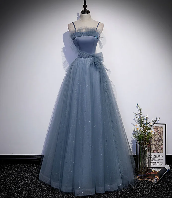 women's easy-to-wear dressesBlue satin tulle long prom dress A line evening dress  10268