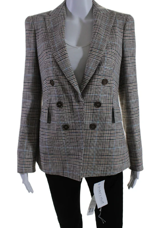 classic women's coatsAkris Punto Womens Double Breasted Glen Plaid Jacket Brown Multi Wool