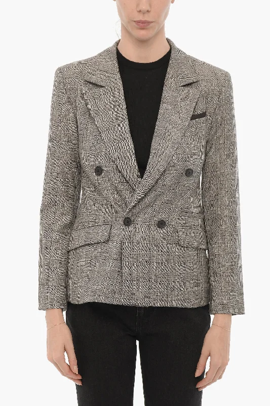 eco-friendly women's coatsAllSaints NEWLIFE&WOOL Districk Checked Double Breated Blazer