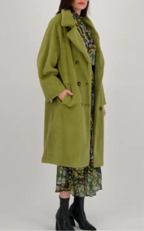 women's coats for cold weatherOversized Faux Fur Coat In Celery