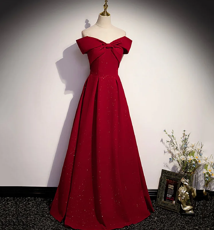 Flowy DressBurgundy satin long prom dress A line evening gown  10138