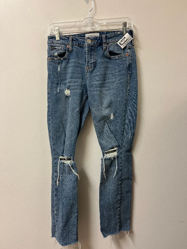 women's denim jeans with embroidery on pocketsJeans Straight By Dear John In Blue Denim, Size: 2