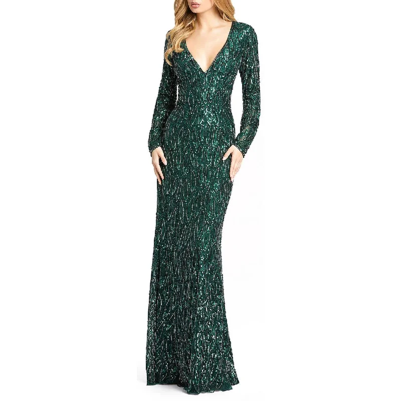 women's bell-sleeved dressesMac Duggal Womens Sequin Embellished Evening Dress