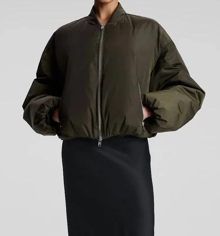 women's coats with geometric patternsZane Nylon Bomber Jacket In Deep Olive