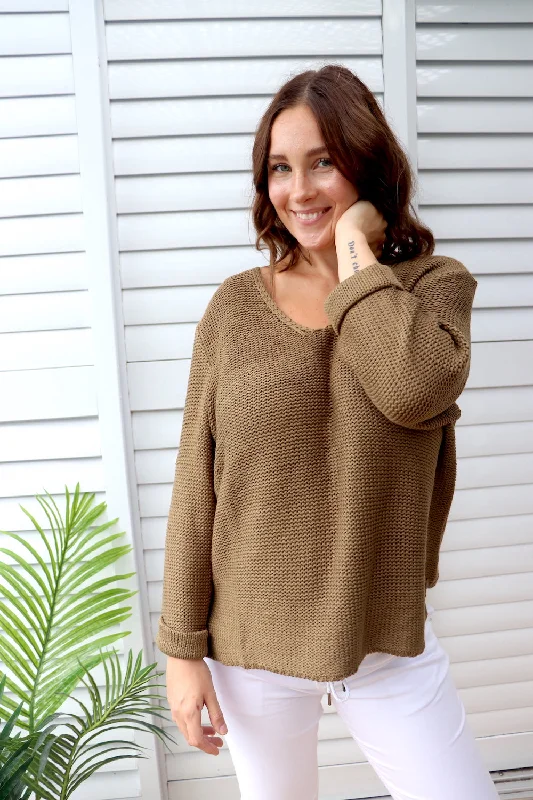 women's tops with geometric patternsAlex Knit Sweater in Khaki