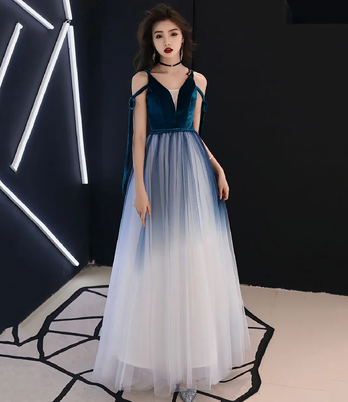 Metallic DressBlue velvet tulle long prom dress evening dress  10069