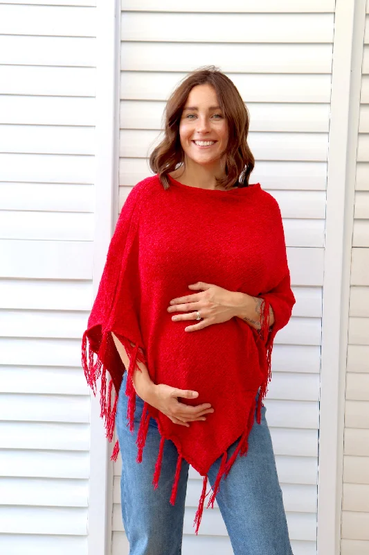 affordable women's topsHeartland Poncho In Cherry Red