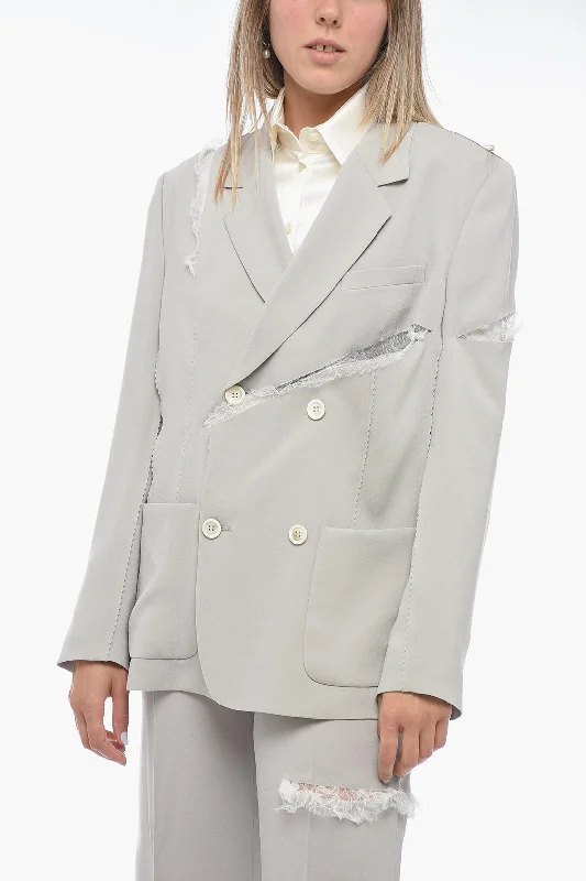 women's coats with zippersUndercover Double-breasted Cut-out Blazer with Lace Details