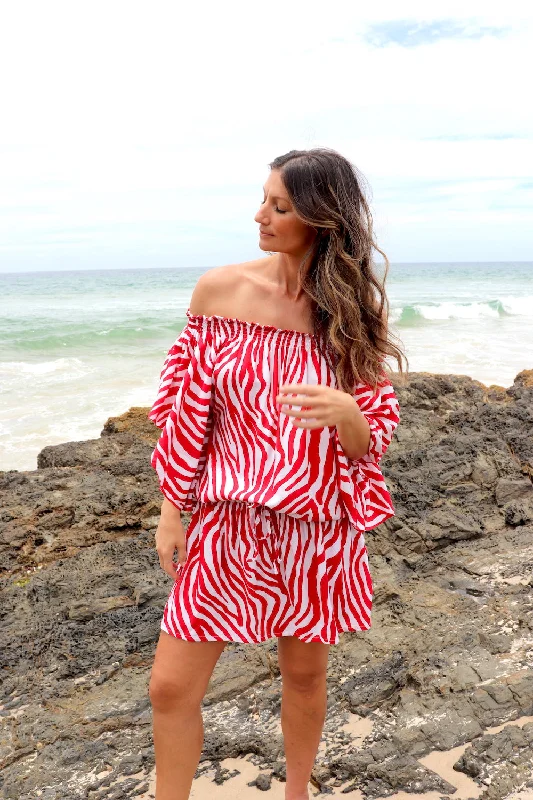 trendy women's topsHoliday Dreaming Short Beach Dress/Top In Zebra Red