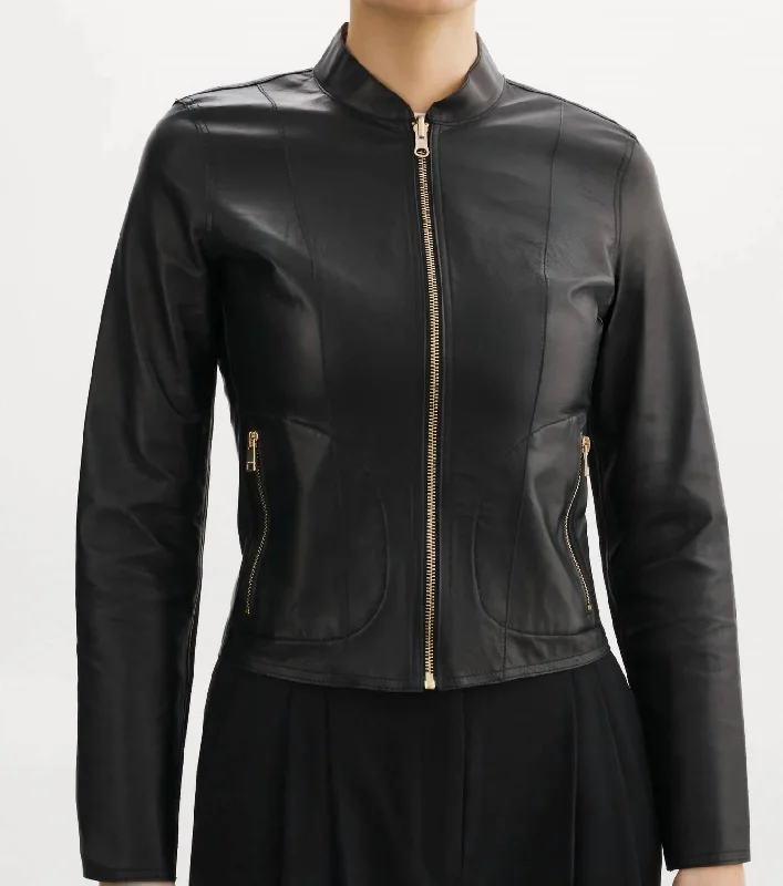 women's coats for those who prefer classic over trendyChapin Reversible Leather Bomber Jacket In Black/gold