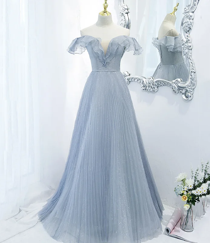 women's breathable dressesBlue tulle long prom dress blue evening dress  10270